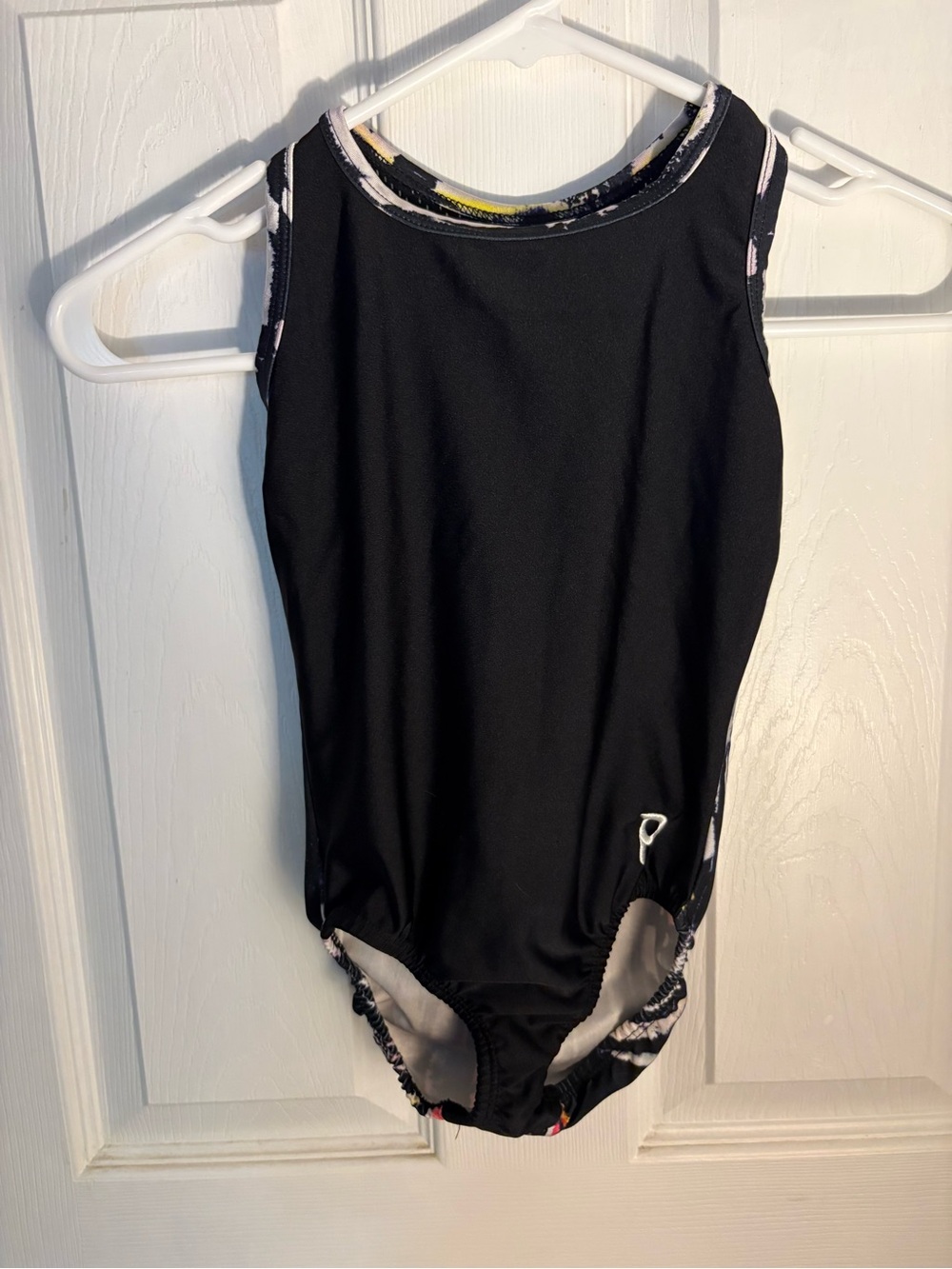 Black One-Piece Girls' Leotard with Contrast Trim